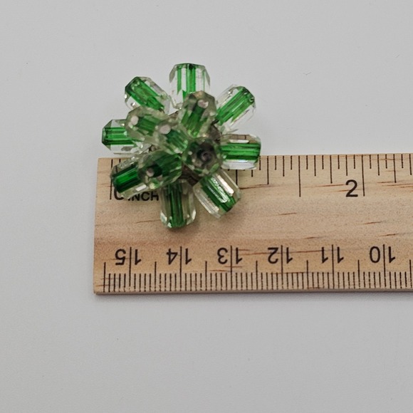 Vtg Mid-Century Atomic Starburst Green Stripe Glass Cluster Clip Earrings Japan - Picture 12 of 13